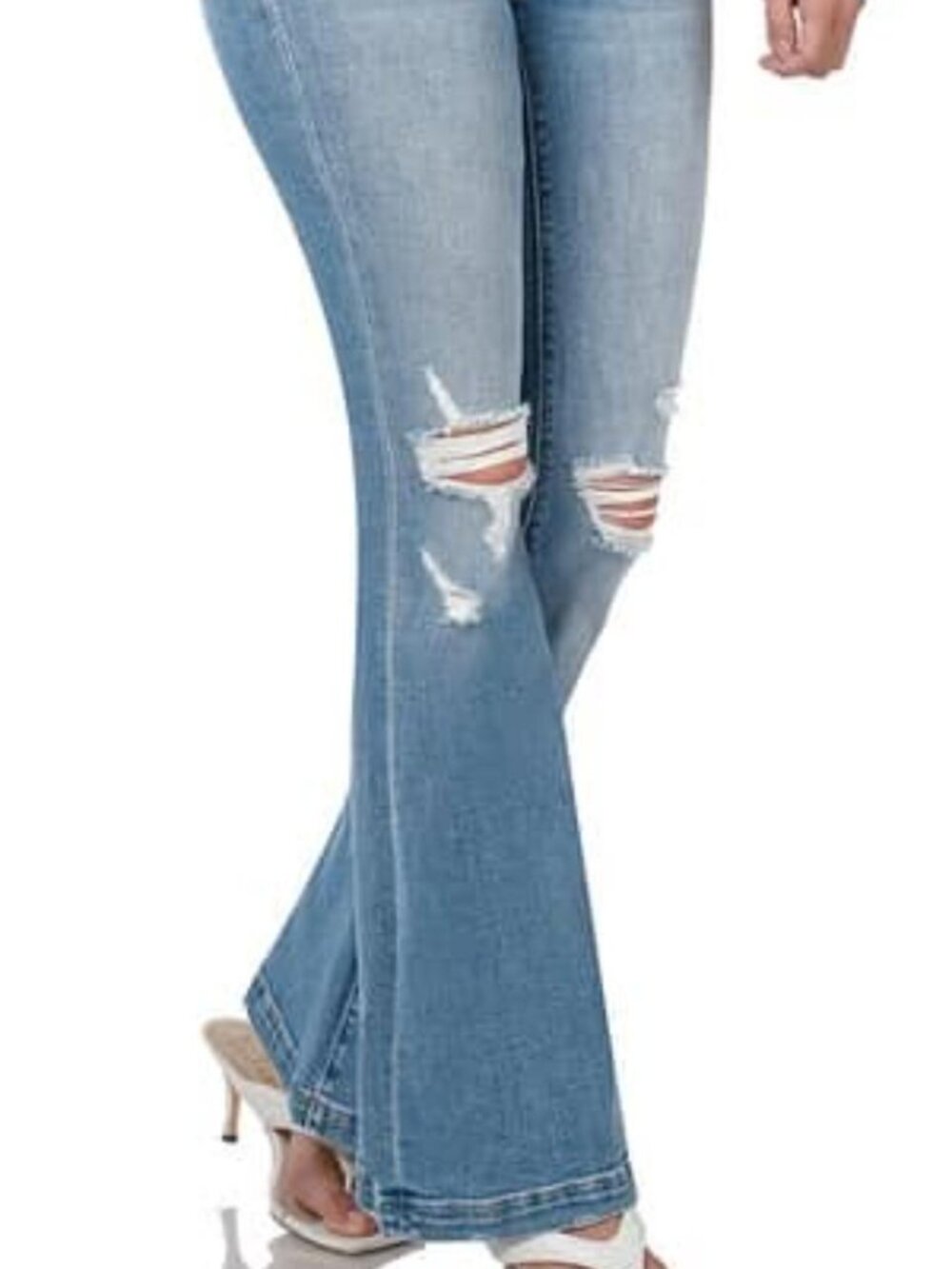 Zenana Women's Blue Button Fly Flare Jeans - Picture 5 of 7